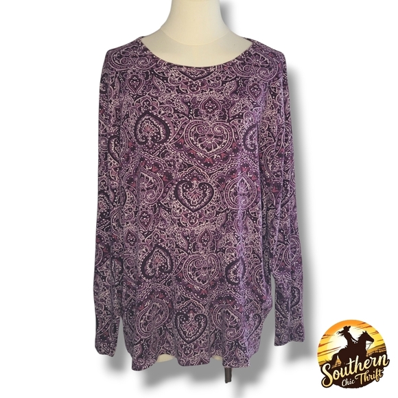 St. John's Bay Tops - St. John's Bay Purple Patterned Blouse